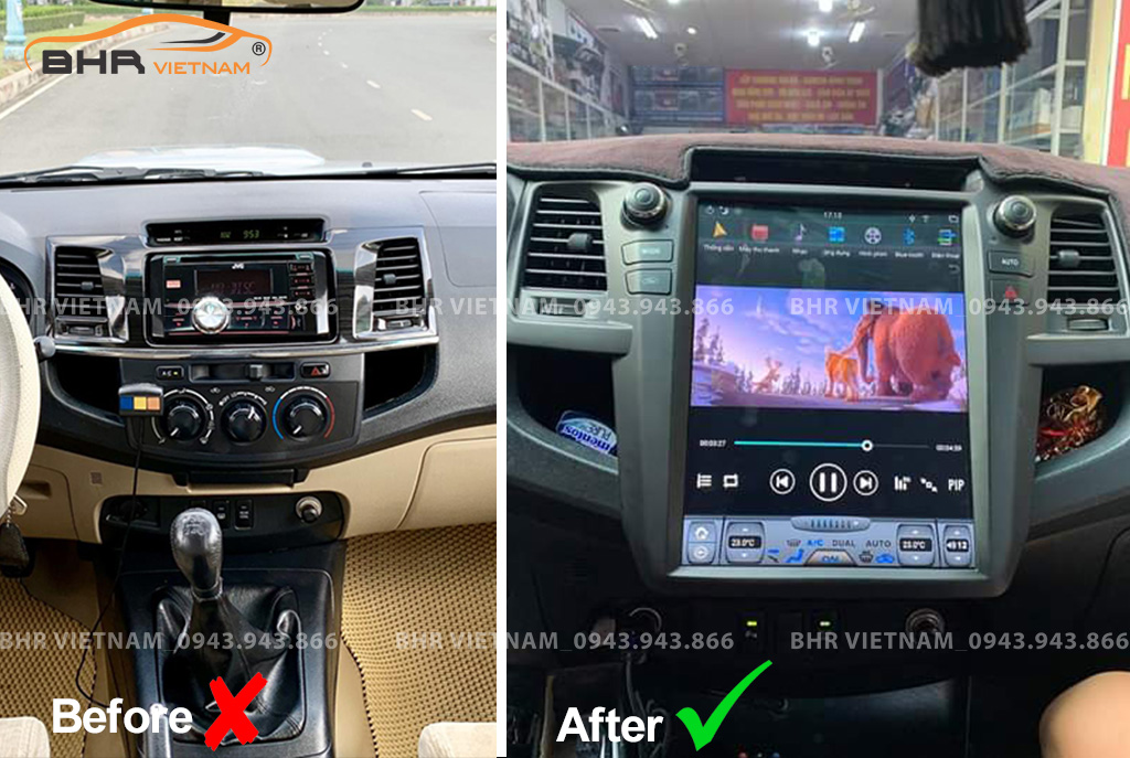Hình ảnh trước và sau khi lắp Màn hình Android Tesla Toyota Fortuner 2005 - 2016