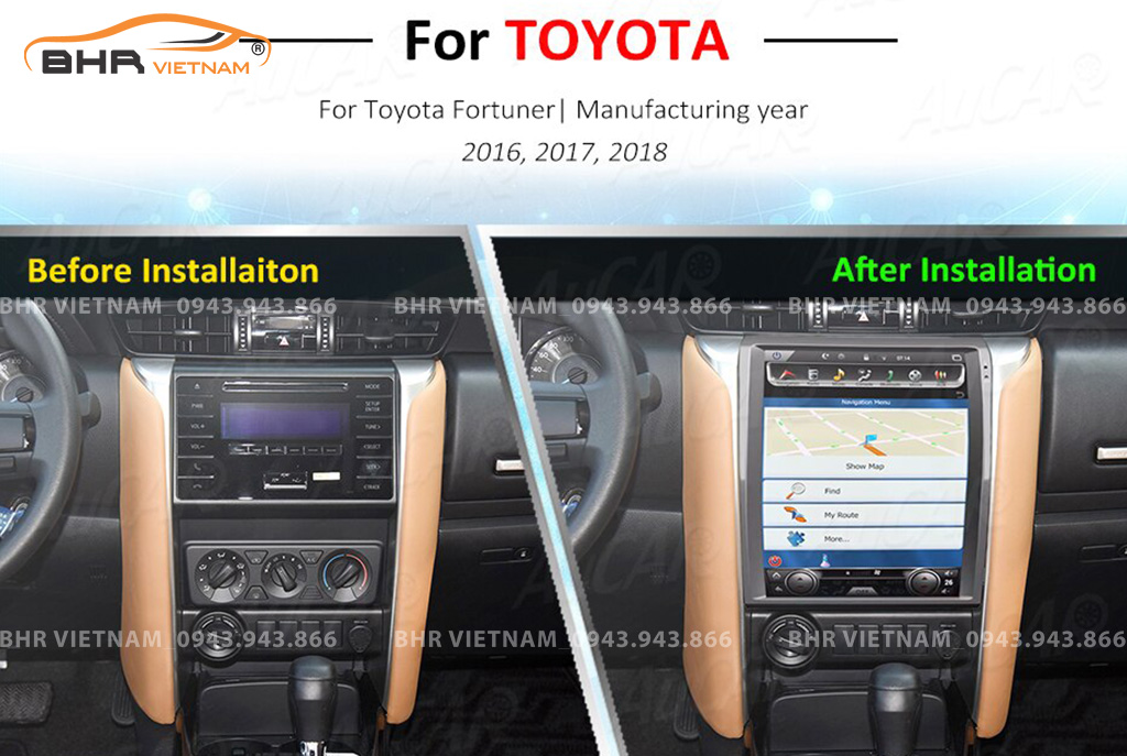 Hình ảnh trước và sau khi lắp Màn hình Android Tesla Toyota Fortuner 2017 - nay