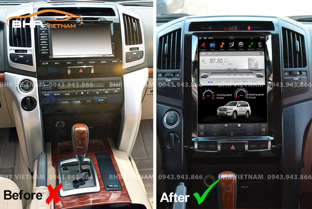 Hình ảnh trước và sau khi lắp Màn hình Android Tesla Toyota Land Cruiser 2008 - 2015