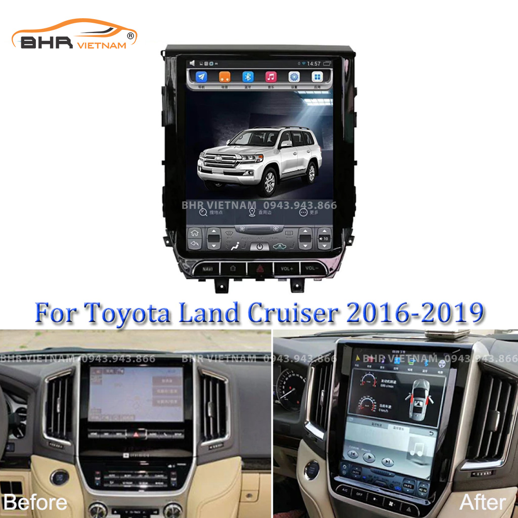 Hình ảnh trước và sau khi lắp Màn hình Android Tesla Toyota Land Cruiser 2016 - 2020