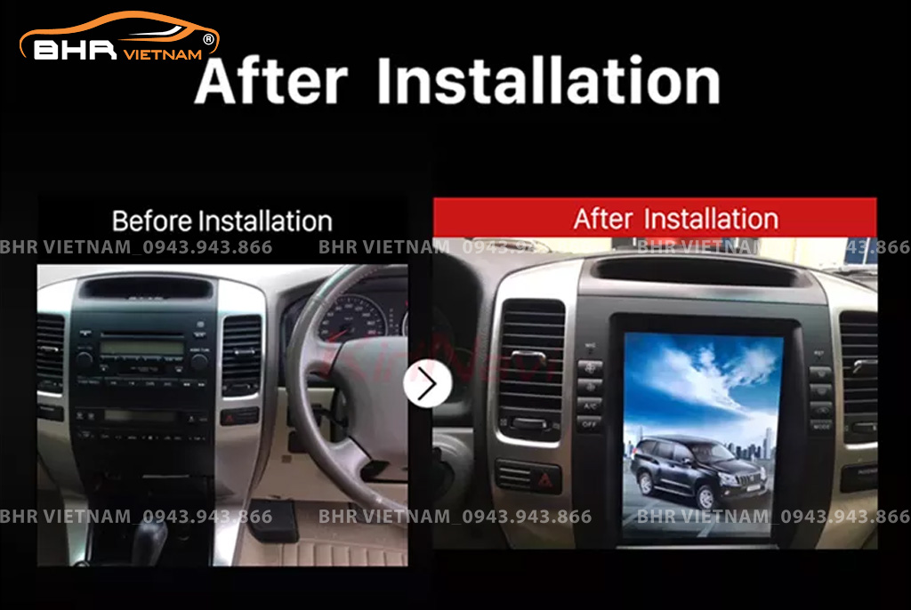 Hình ảnh trước và sau khi lắp Màn hình Android Tesla Toyota Prado 2002 - 2009