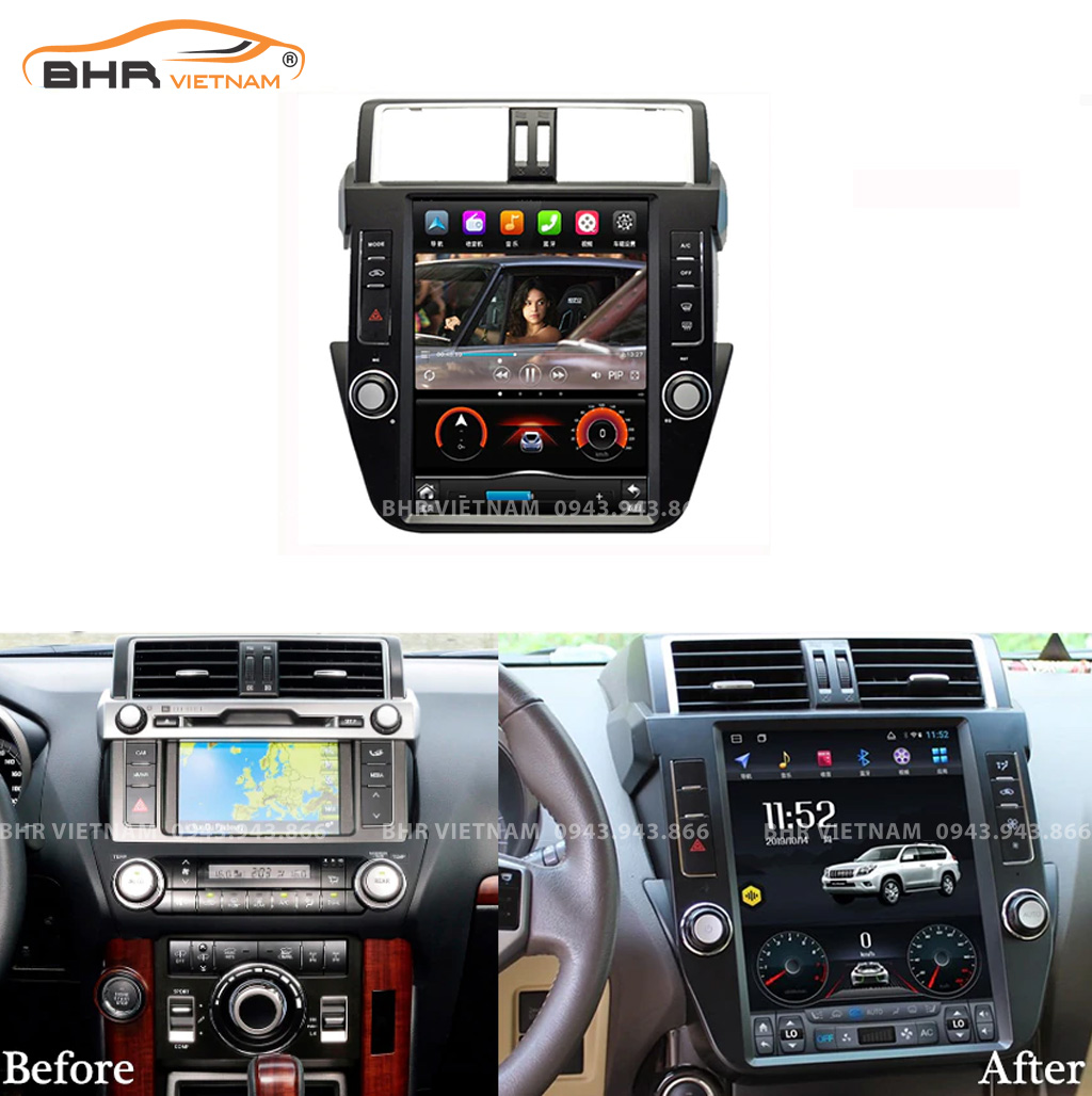 Hình ảnh trước và sau khi lắp Màn hình Android Tesla Toyota Prado 2010 - 2017
