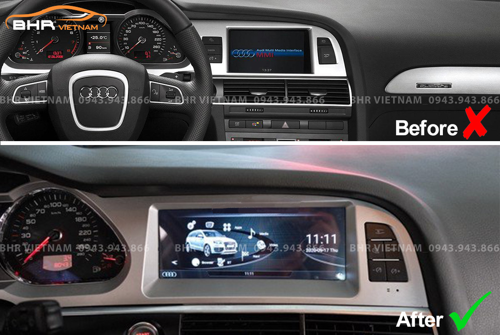 Hình ảnh trước và sau khi lắp màn hình DVD Audi A6 2004 -2010
