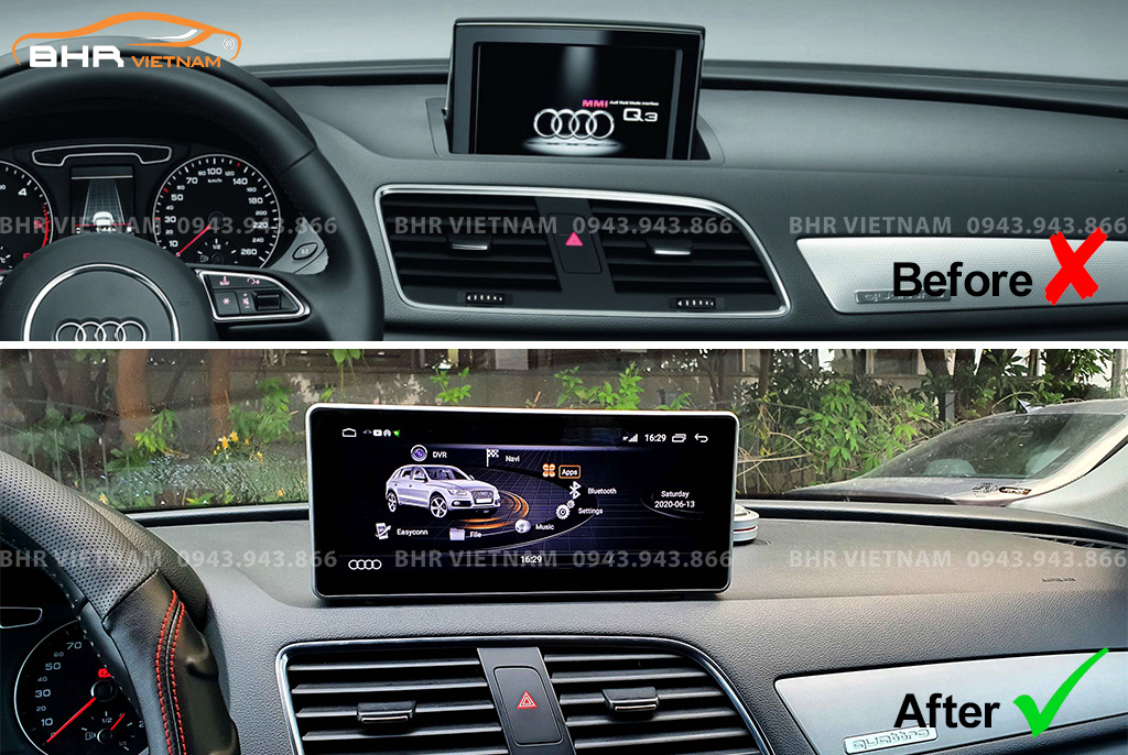 Hình ảnh trước và sau khi lắp màn hình DVD Audi Q3 2011 - 2017