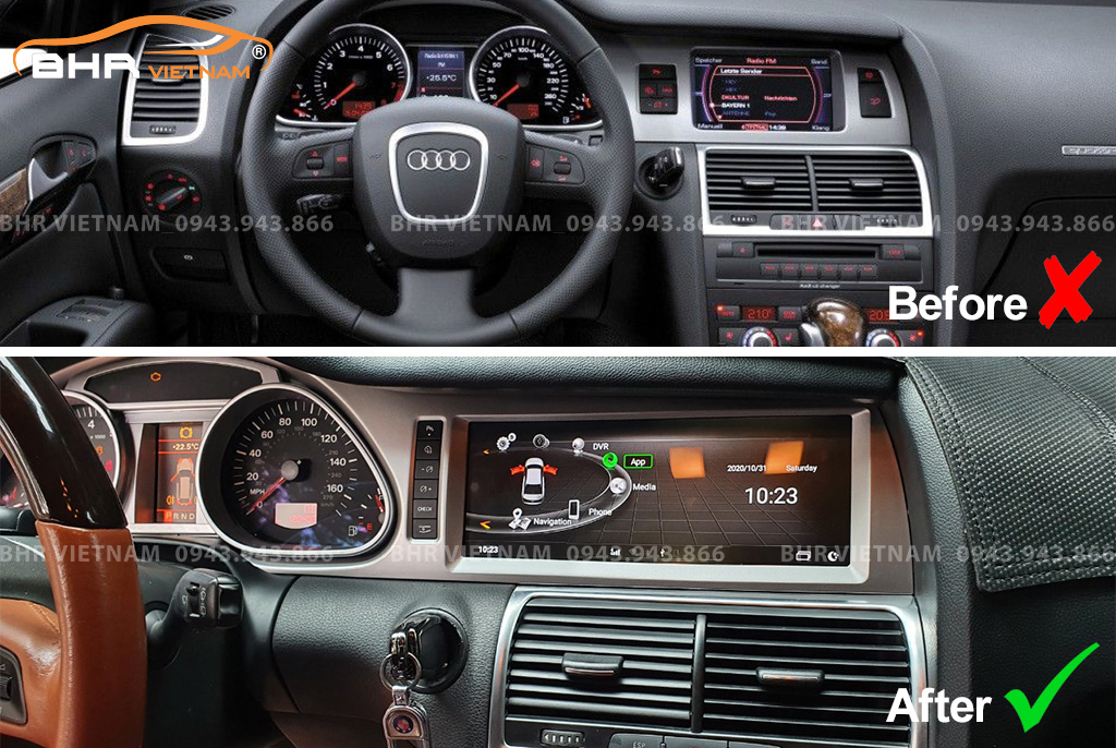 Hình ảnh trước và sau khi lắp màn hình DVD Audi Q7 2005 - 2015