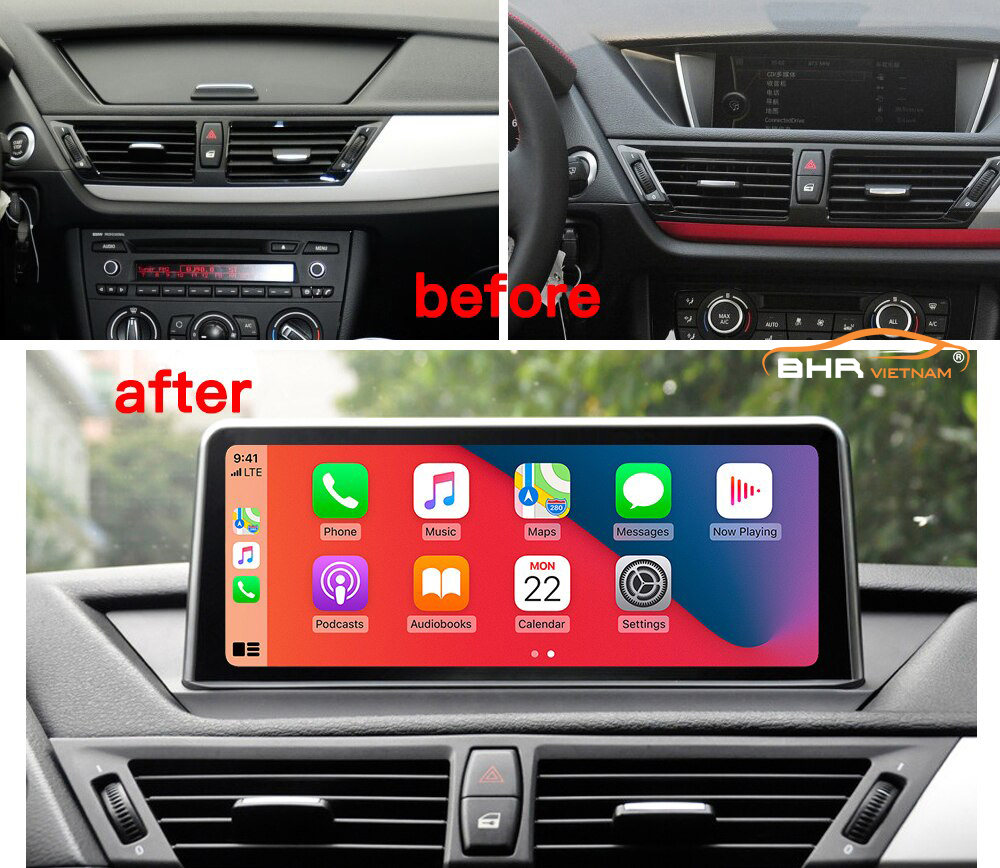 Hình ảnh trước và sau khi lắp màn hình Android BMW X1 E84 2009-2015
