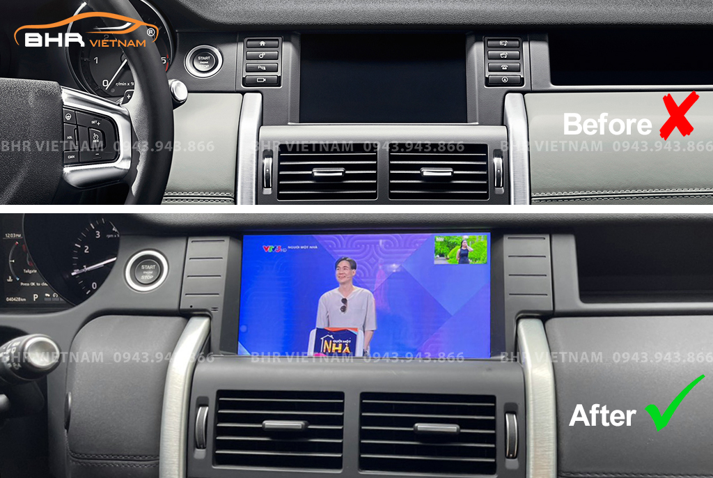 Hình ảnh trước và sau khi lắp màn hình DVD Flycar Land Rover Dicovery Sport 2014 - 2018