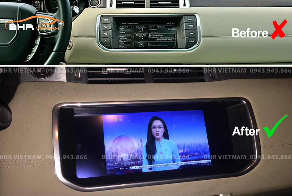 Hình ảnh trước và sau khi lắp màn hình DVD Flycar Land Rover Range Rover Evoque 2011 - 2018