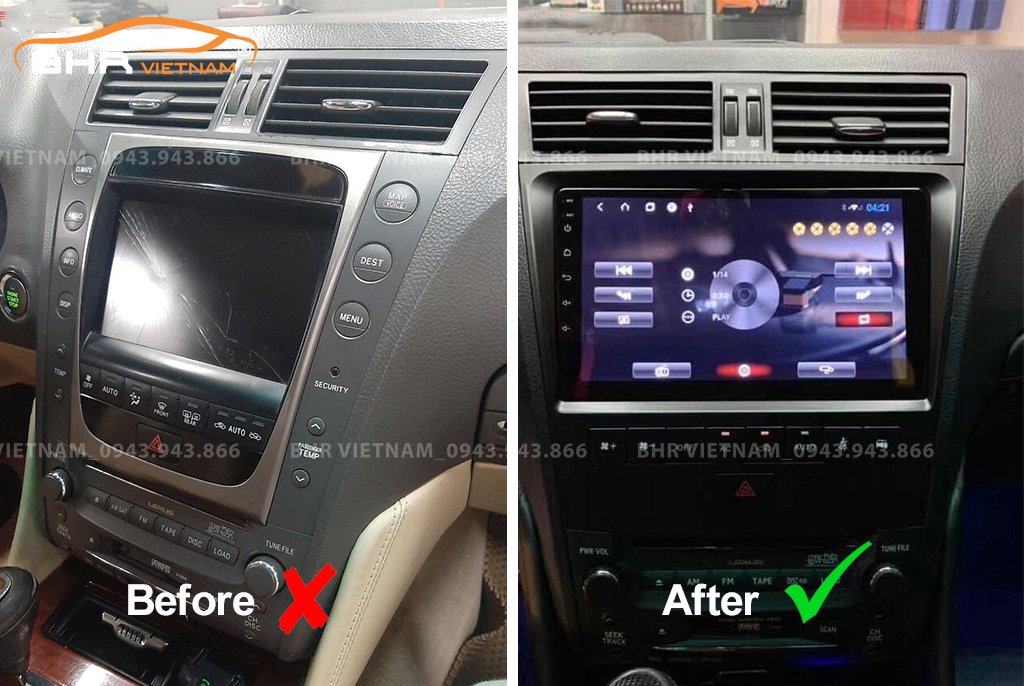 Hình ảnh trước và sau khi lắp màn hình DVD Flycar Lexus GS350 2005 - 2011