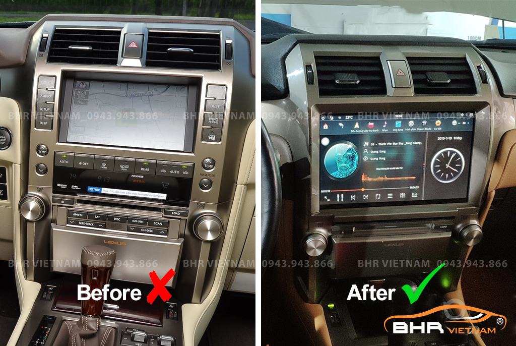 Hình ảnh trước và sau khi lắp màn hình DVD Flycar Lexus GX460 2010 - nay