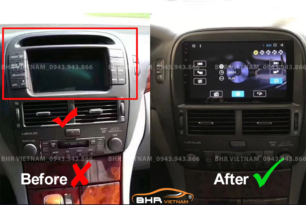 Hình ảnh trước và sau khi lắp màn hình DVD Flycar Lexus LS430 2000 - 2005