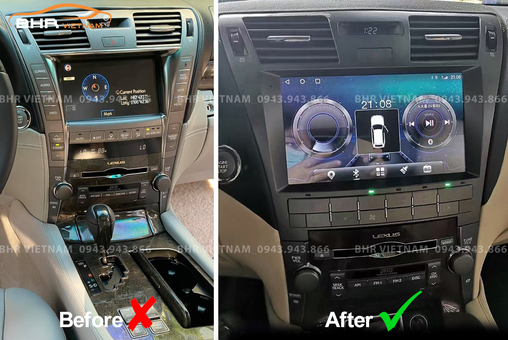 Hình ảnh trước và sau khi lắp màn hình DVD Flycar Lexus LS460/ LS460L 2006 - 2017