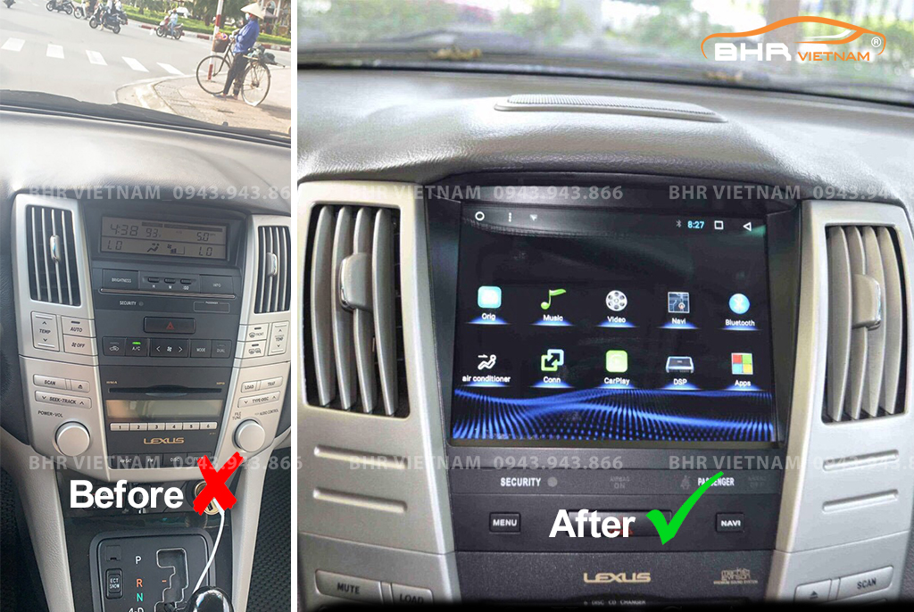 Hình ảnh trước và sau khi lắp màn hình DVD Flycar Lexus RX330/ RX350 2003 - 2007