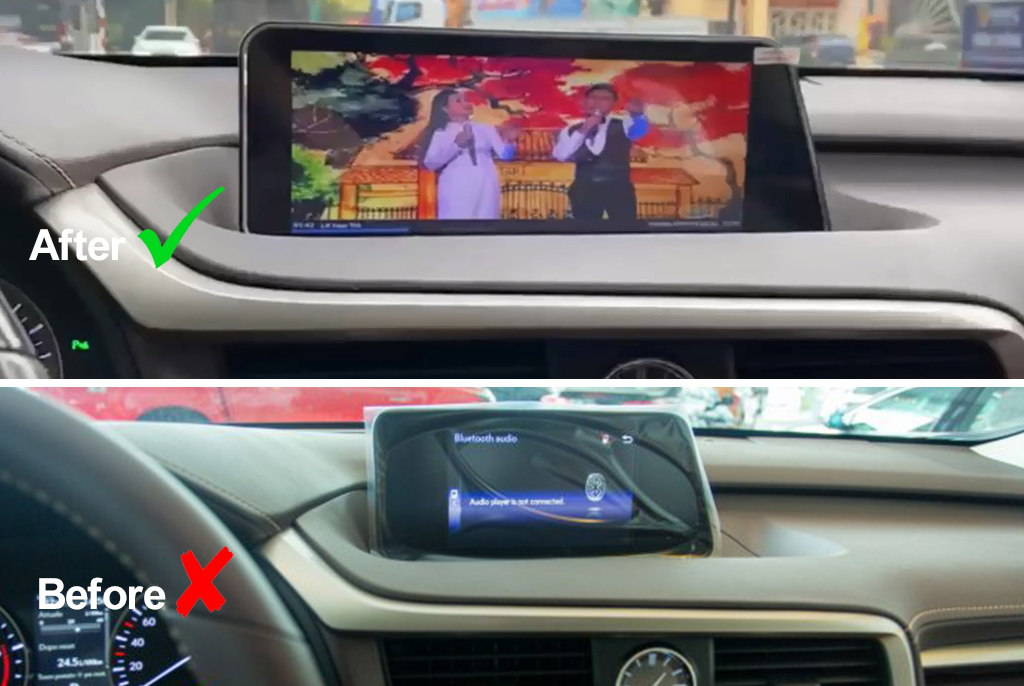 Hình ảnh trước và sau khi lắp màn hình DVD Flycar Lexus RX300 2016 - nay