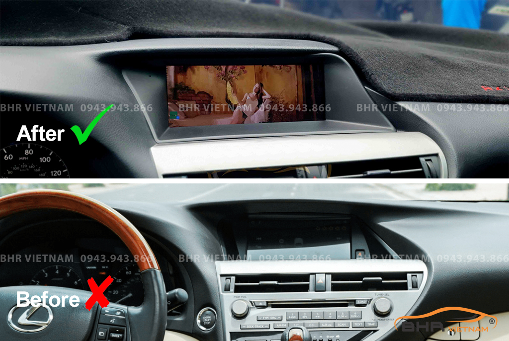 Hình ảnh trước và sau khi lắp màn hình DVD Flycar Lexus RX450h 2007-2015
