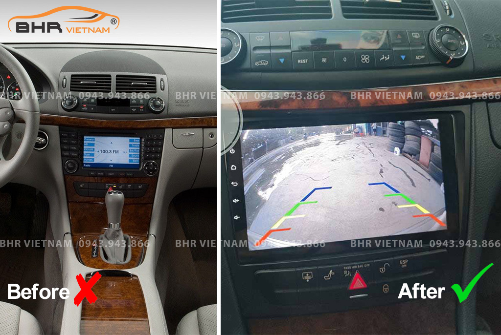 Hình ảnh trước và sau khi lắp màn hình DVD Flycar Mercedes E Class W211 (E200, E240, E280) 2003 - 2009