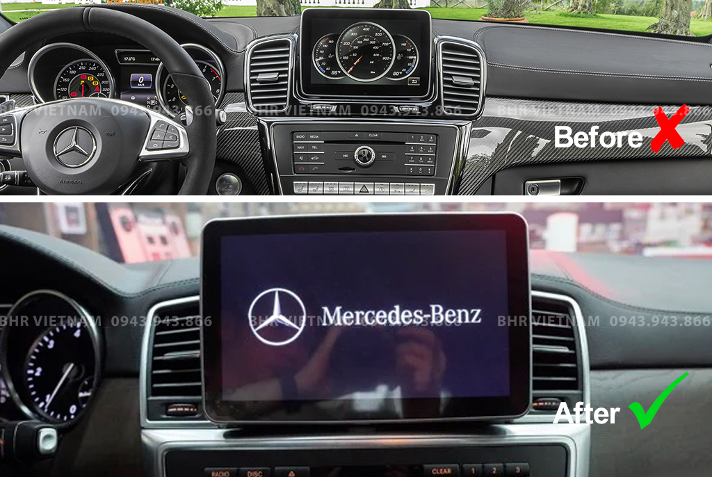 Hình ảnh trước và sau khi lắp màn hình DVD Flycar Mercedes GLS W166 2018 - 2019