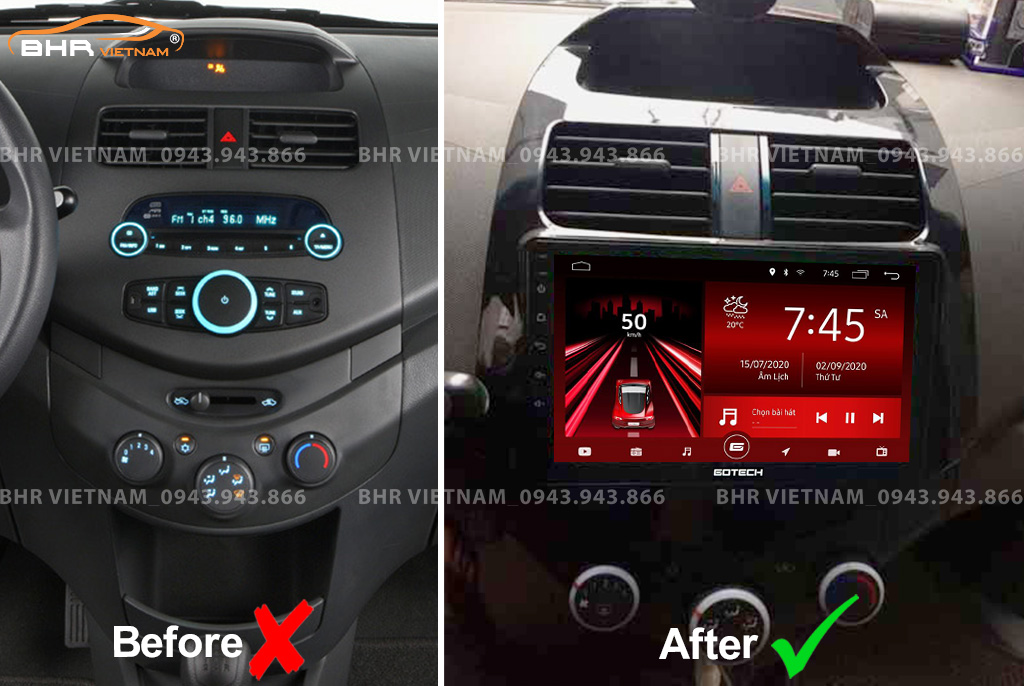 Hình ảnh trước và sau khi lắp màn hình DVD Zestech Z500 Chevrolet Spark 2011 - 2017