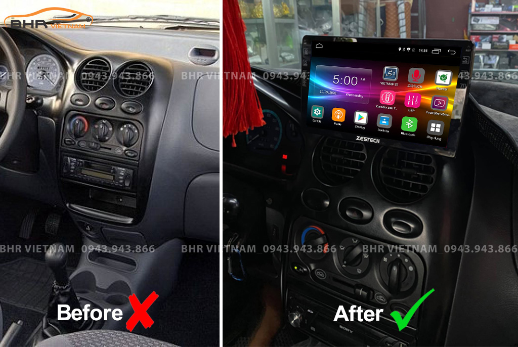 Hình ảnh trước và sau khi lắp màn hình DVD Zestech Z500 Daewoo Matiz 1998 - 2008