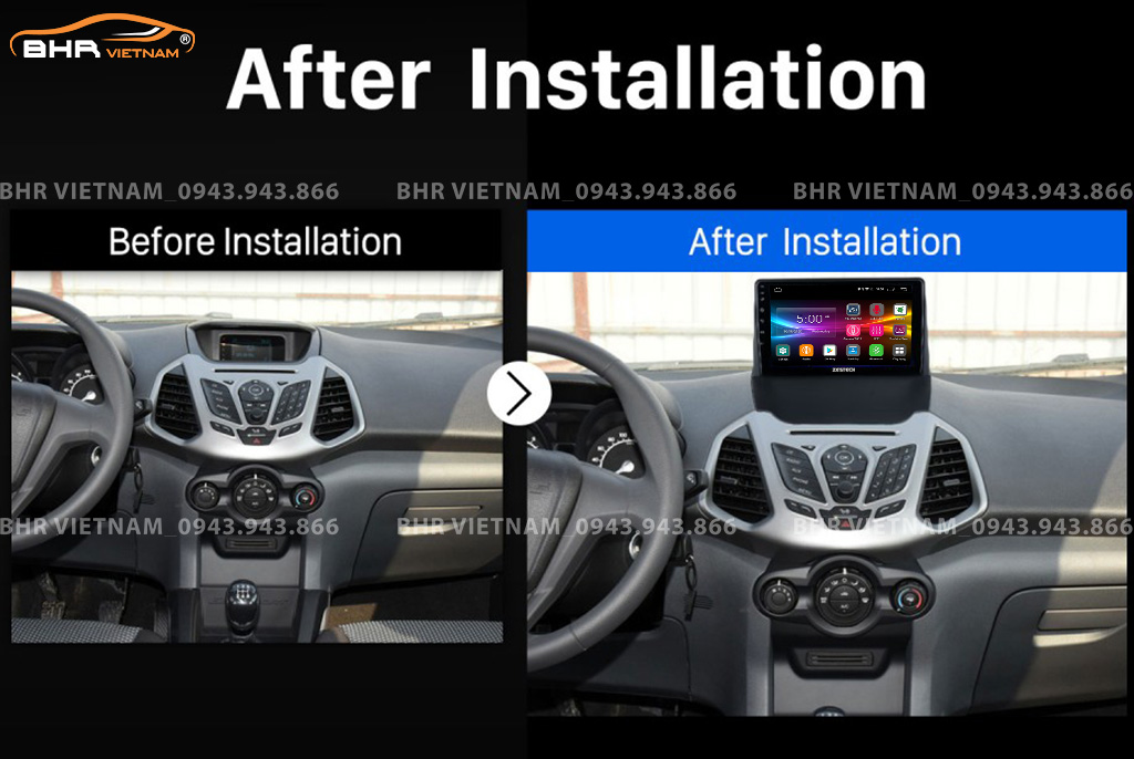 Hình ảnh trước và sau khi lắp màn hình DVD Zestech Z500 Ford Ecosport 2013 - nay