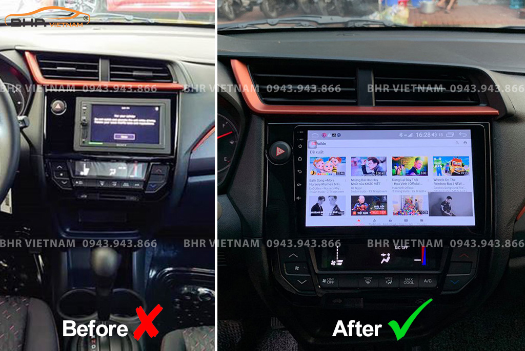 Hình ảnh trước và sau khi lắp màn hình DVD Zestech Z500 Honda Brio 2019 - nay