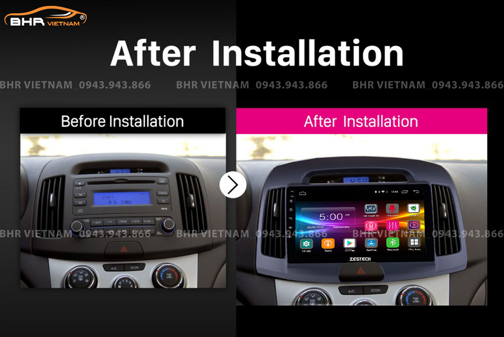 Hình ảnh trước và sau khi lắp màn hình DVD Zestech Z500 Hyundai Elantra 2007 - 2010