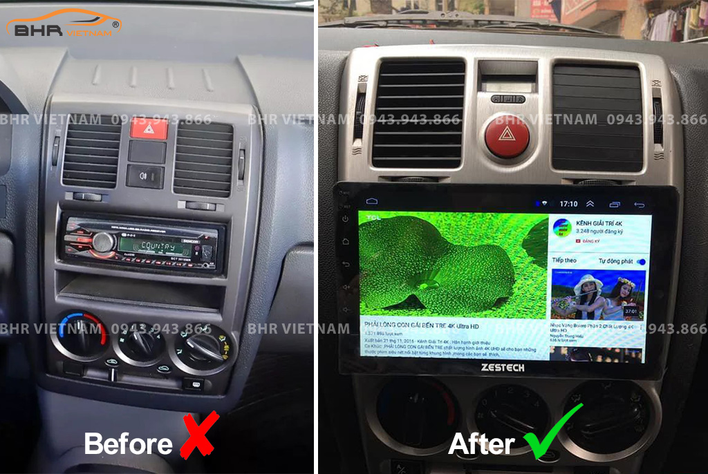 Hình ảnh trước và sau khi lắp màn hình DVD Zestech Z500 Hyundai Getz 2002 - 2011