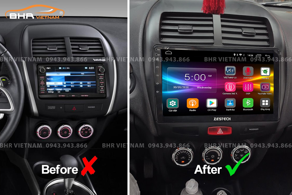 Hình ảnh trước và sau khi lắp màn hình DVD Zestech Z500 Mitsubishi Outlander Sport 2013 - 2016