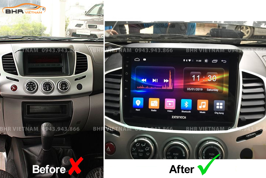 Hình ảnh trước và sau khi lắp màn hình DVD Zestech Z500 Mitsubishi Triton 2005 - 2015