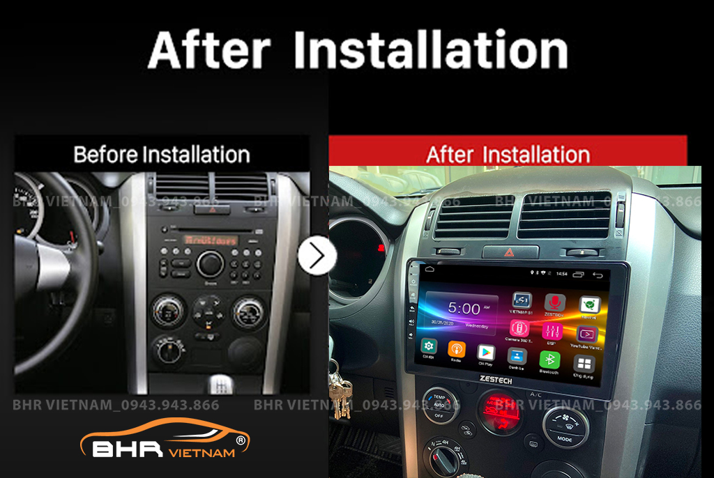 Hình ảnh trước và sau khi lắp màn hình DVD Zestech Z500 Suzuki Vitara 2008 - 2014