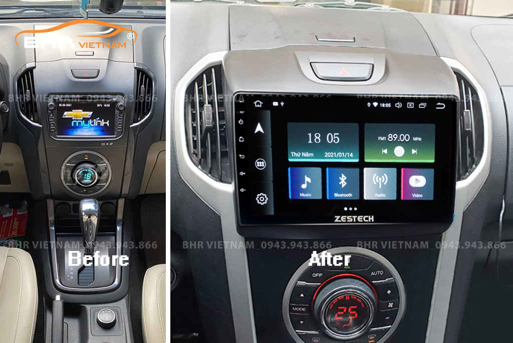 Hình ảnh trước và sau khi lắp màn hình DVD Zestech Z800 Pro Chevrolet Colorado 2011 - 2016