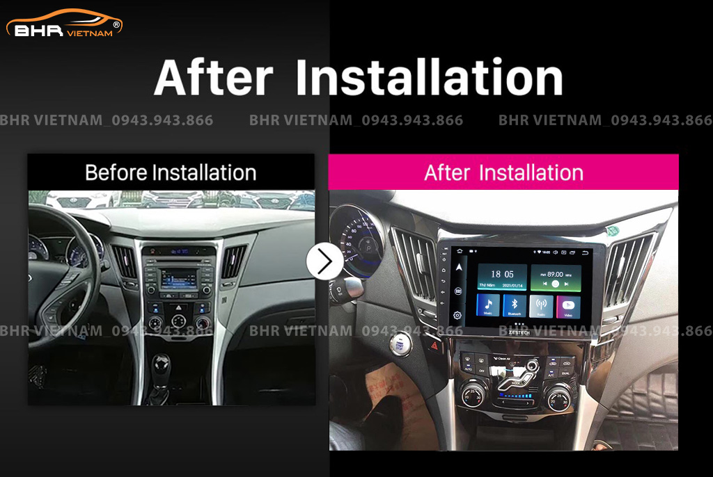 Hình ảnh trước và sau khi lắp màn hình DVD Zestech Z800 Pro Hyundai Sonata 2009 - 2014