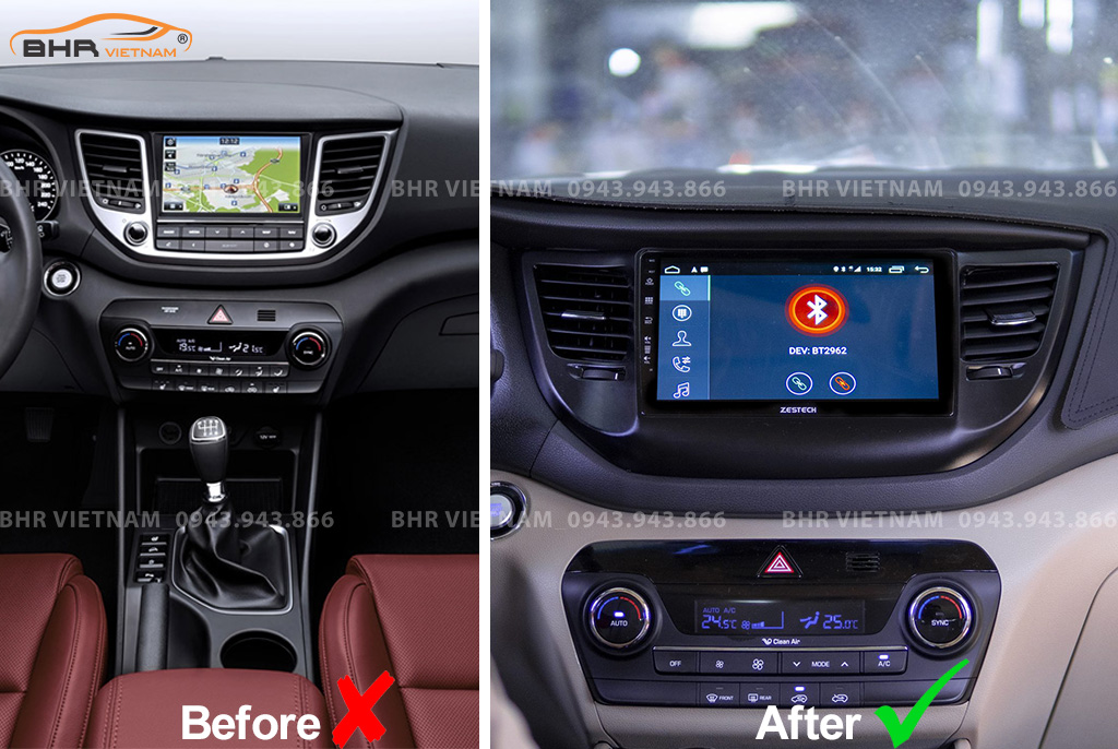 Hình ảnh trước và sau khi lắp màn hình DVD Zestech Z800 Pro Hyundai Tucson 2015 - 2018