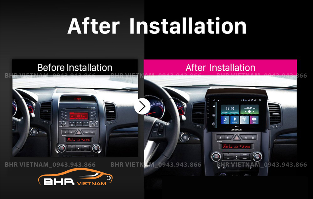 Hình ảnh trước và sau khi lắp màn hình DVD Zestech Z800 Pro Kia Sorento 2009 - 2013