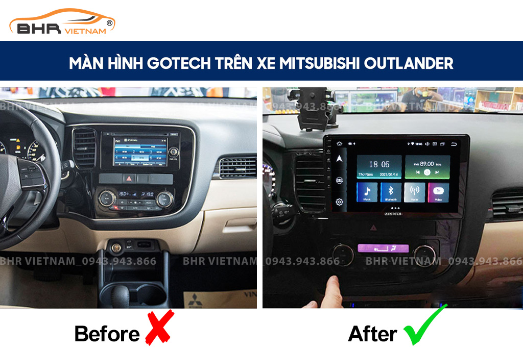 Hình ảnh trước và sau khi lắp màn hình DVD Zestech Z800 Pro Mitsubishi Outlander 2016 - 2019