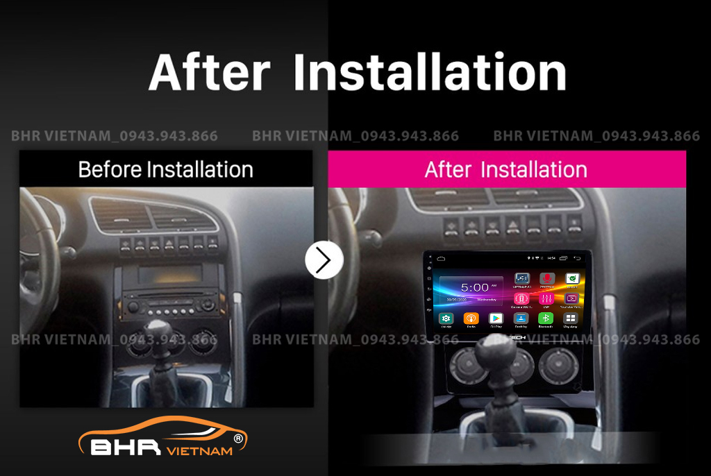 Hình ảnh trước và sau khi lắp màn hình DVD Zestech Z800 Pro Peugeot 3008 2008 - 2017