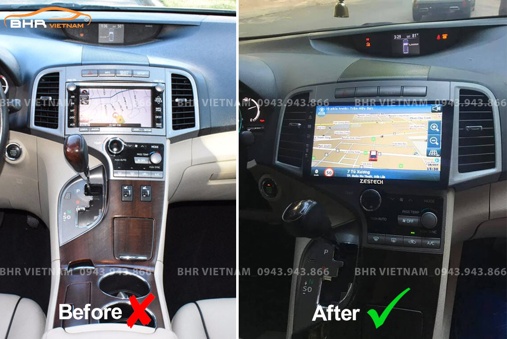 Hình ảnh trước và sau khi lắp màn hình DVD Zestech Z800 Pro Toyota Venza 2009 - 2015