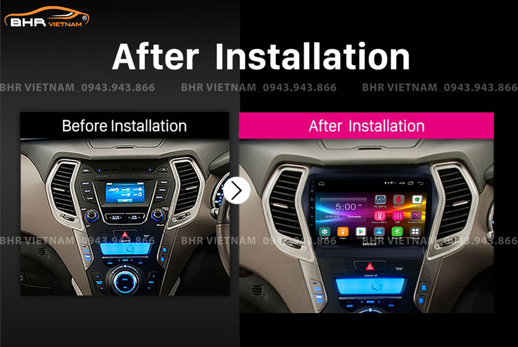 Hình ảnh trước và sau khi lắp màn hình DVD Zestech Z800+ Hyundai Santafe 2012 - 2018