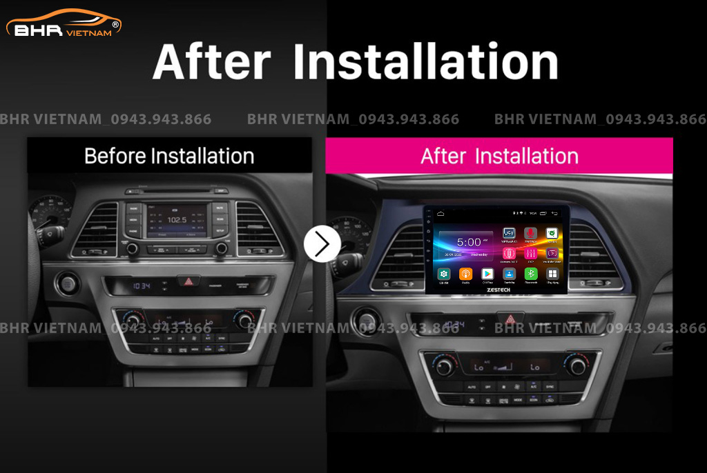 Hình ảnh trước và sau khi lắp màn hình DVD Zestech Z800+ Hyundai Sonata 2015 - 2020