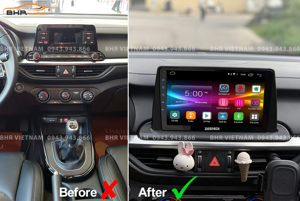 Hình ảnh trước và sau khi lắp màn hình DVD Zestech Z800+ Kia Cerato 2019 - nay