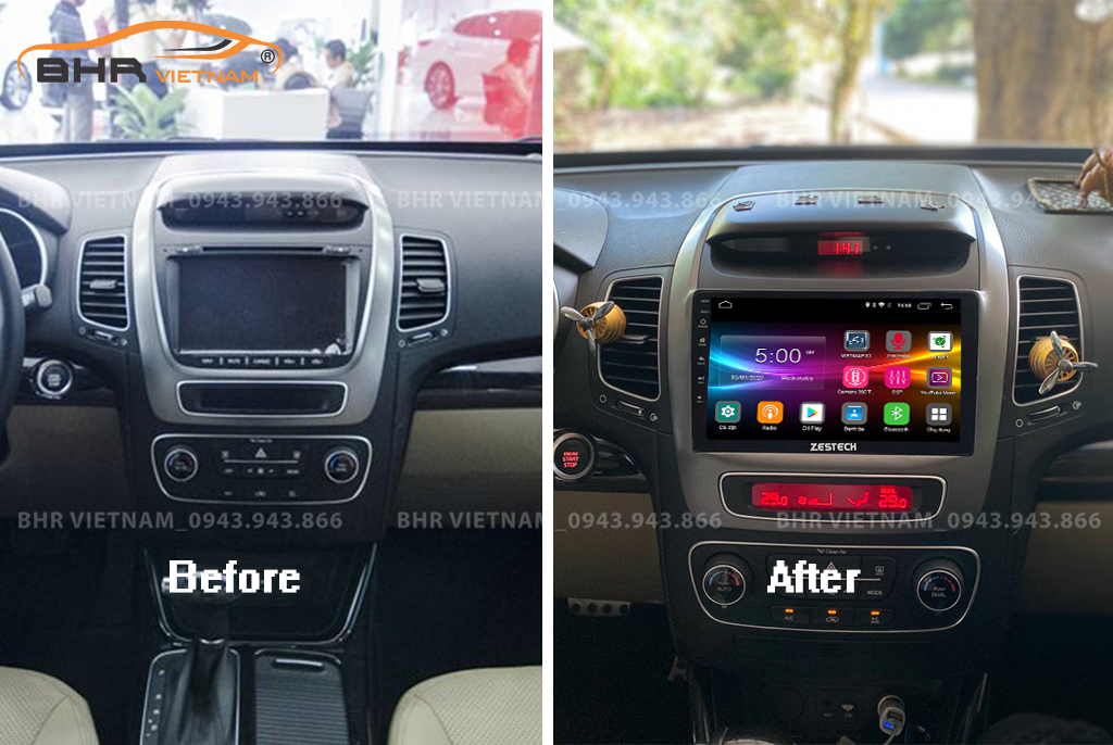 Hình ảnh trước và sau khi lắp màn hình DVD Zestech Z800+ Kia Sorento 2014 - 2020