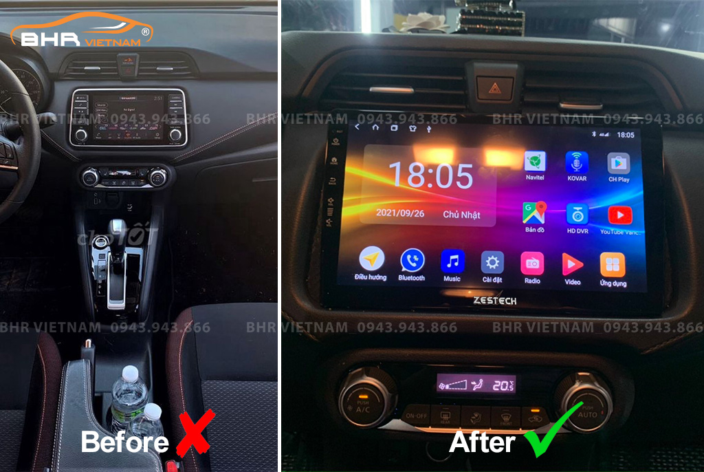 Hình ảnh trước và sau khi lắp màn hình DVD Zestech Z800+ Nissan Almera 2021