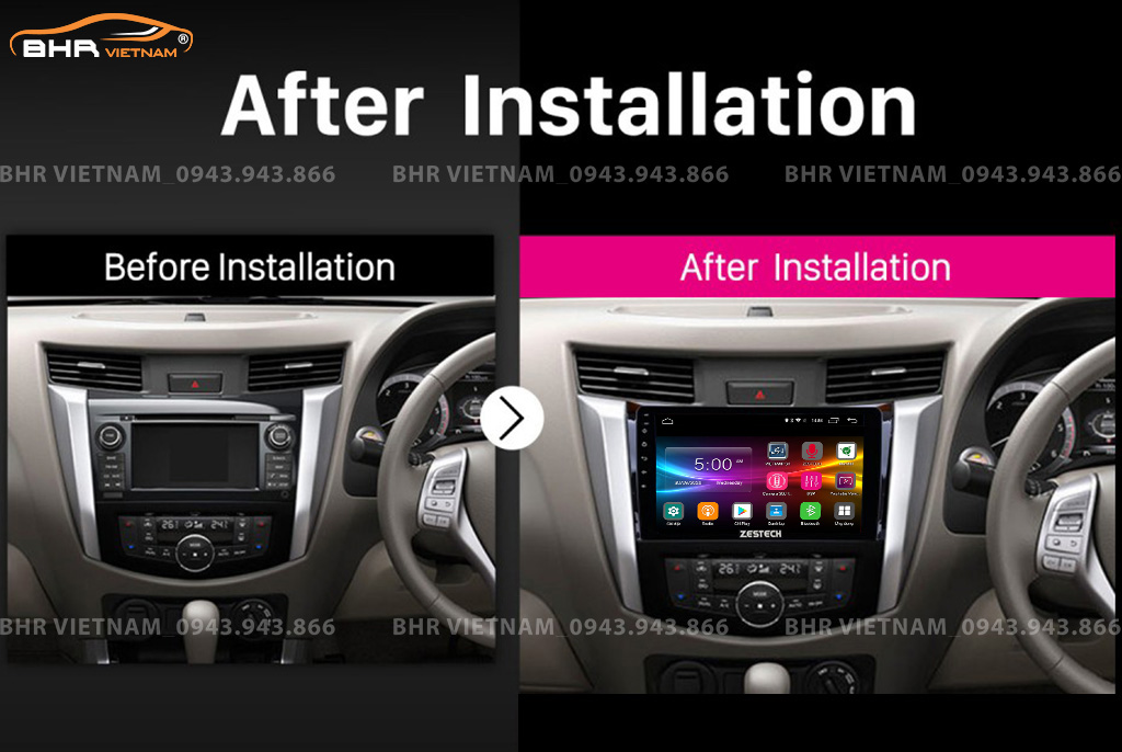Hình ảnh trước và sau khi lắp màn hình DVD Zestech Z800+ Nissan Navara 2016 - 2020