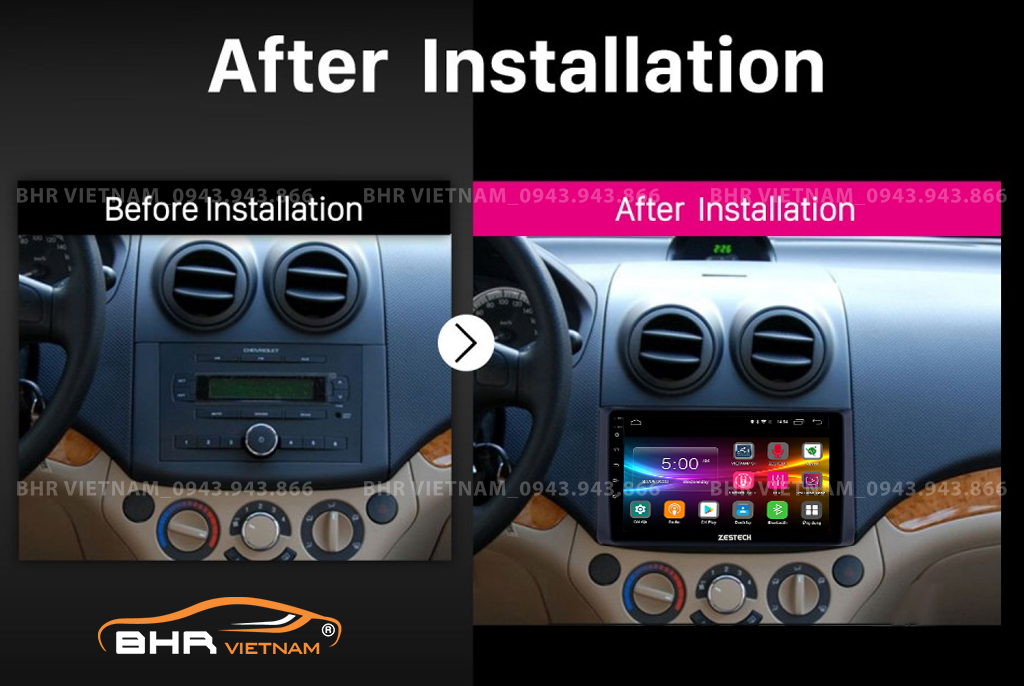 Hình ảnh trước và sau khi lắp màn hình DVD Zestech Z800 New Chevrolet Aveo 2012 - 2020