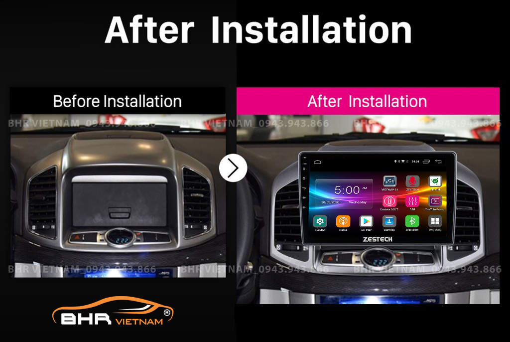 Hình ảnh trước và sau khi lắp màn hình DVD Zestech Z800 New Chevrolet Captiva 2012 - 2020