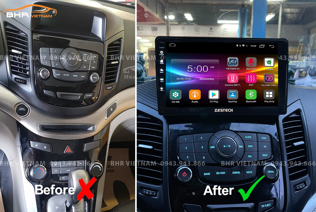 Hình ảnh trước và sau khi lắp màn hình DVD Zestech Z800 New Chevrolet Orlando 2011 - 2018