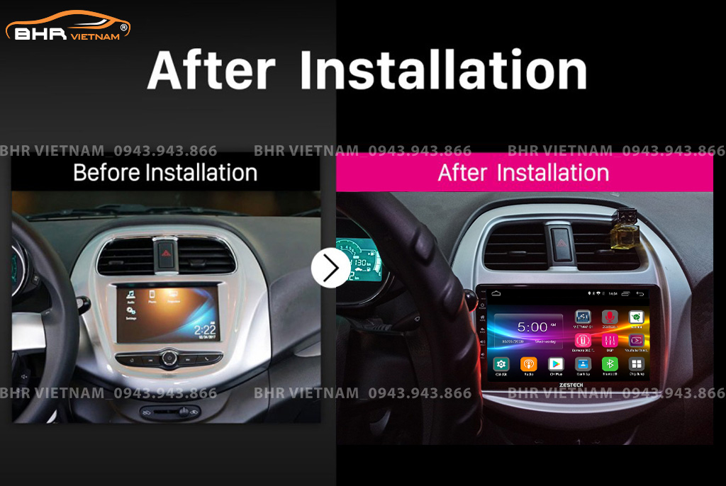 Hình ảnh trước và sau khi lắp màn hình DVD Zestech Z800 New Chevrolet Spark 2018 - nay