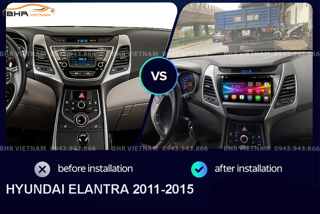 Hình ảnh trước và sau khi lắp màn hình DVD Zestech Z800 New Hyundai Elantra 2011 - 2015