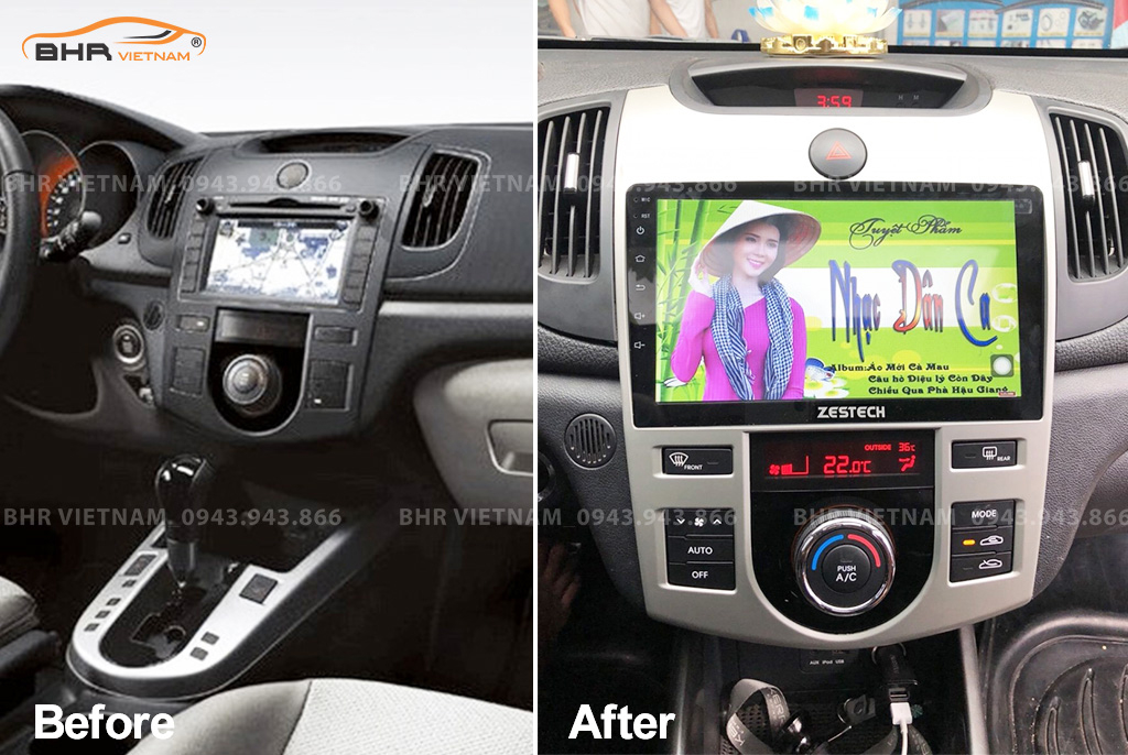 Hình ảnh trước và sau khi lắp màn hình DVD Zestech Z800 New Kia Cerato 2008 - 2012