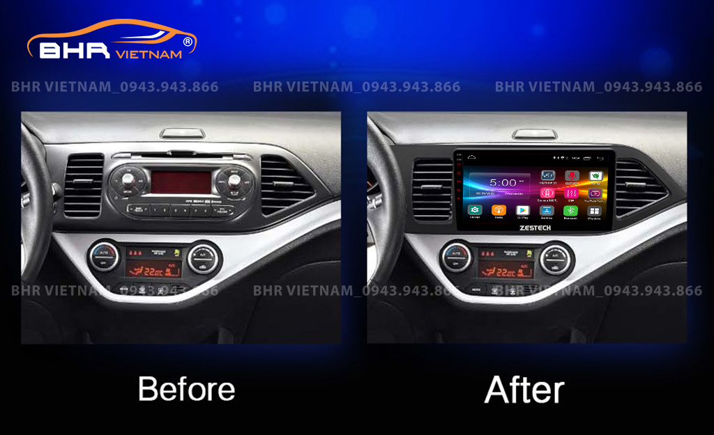 Hình ảnh trước và sau khi lắp màn hình DVD Zestech Z800 New Kia Morning 2011 - 2020